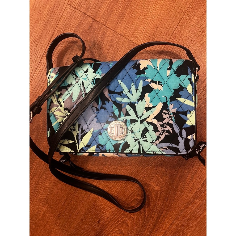 Vera Bradley Turnlock Crossbody Camofloral Blue Blac Floral Crossbody Wallet Bag